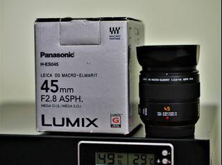 Panasonic Leica 45mm F2.8 Macro Lens For Olympus, Panasonic Lumix, Blackmagic or MFT, M4/3, M43 or Micro Four Thirds Camera