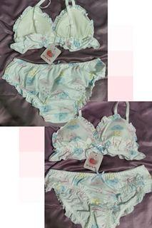 Pastel white base bra + panty set
