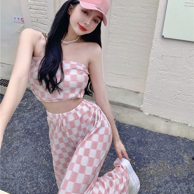 Two piece online checkered outfit