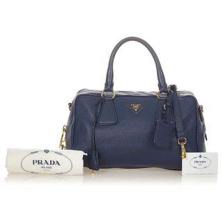 What Goes Around Comes Around Prada Blue Vitello Daino Convertible