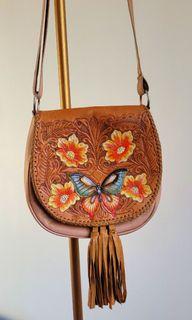 Real leather flower butterfly floral tassels sling bag bohemian boho gypsy vintage #pilih preloved #Merdeka17