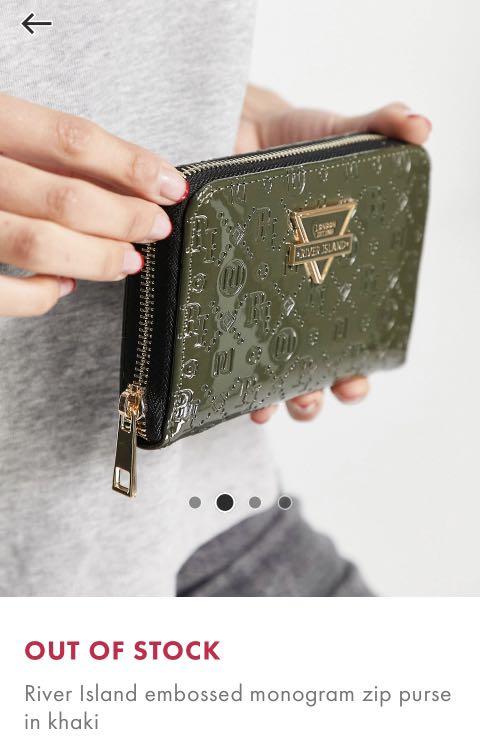 River Island embossed monogram mini zip wallet in black