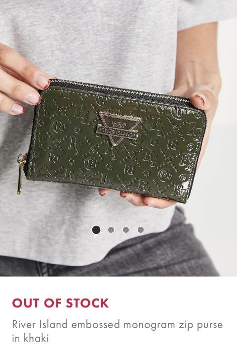 River Island embossed monogram mini zip wallet in black