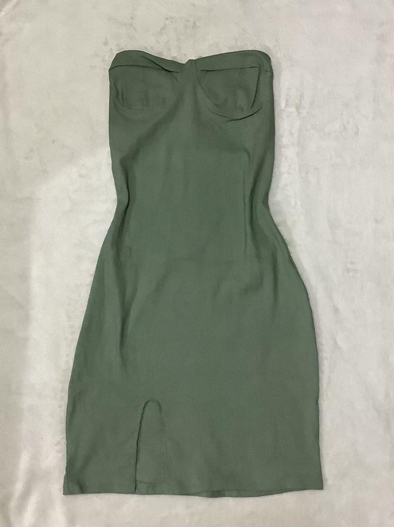 Sage Green Tube Dress w/ Slit, Women's Fashion, Dresses & Sets, Dresses