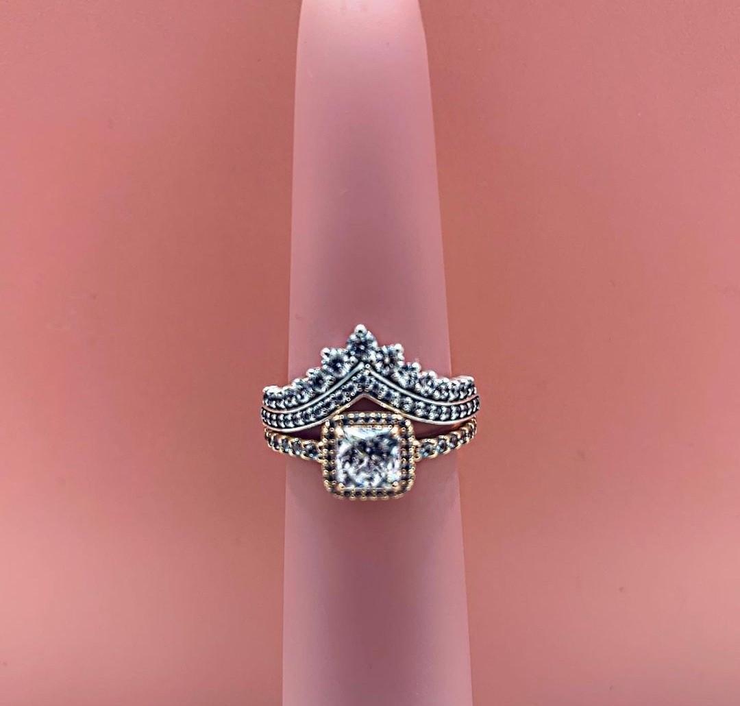 AUTH PANDORA PRINCESS WISHBONE RING AND 