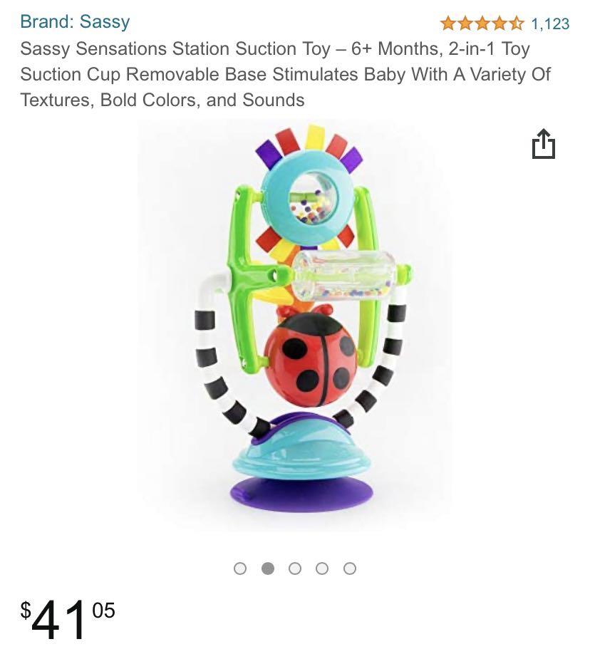 Sassy Sensations Station Suction Toy 6 Months 2 in 1 Toy Suction Cup Removable Base Stimulates Baby With A Variety Of Textures Bold Colors and