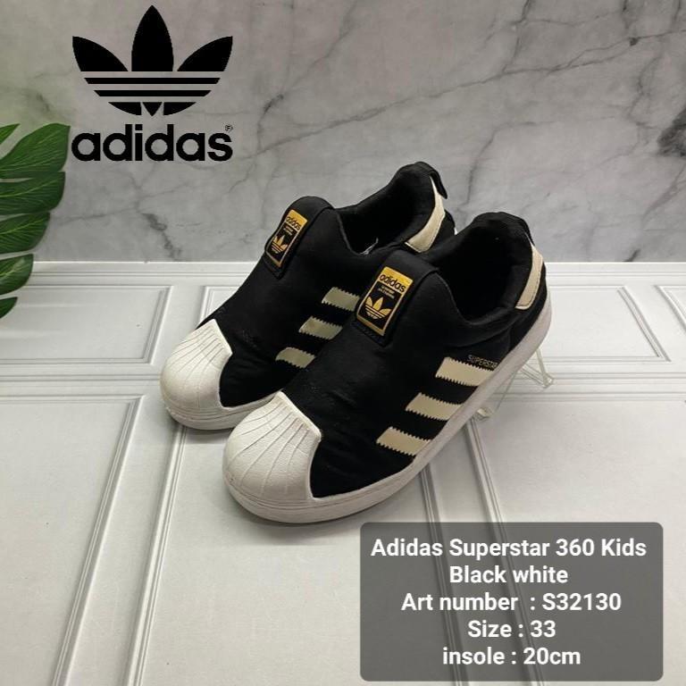 Sepatu Anak Adidas S32130 Superstar 360 Kids Black white Slip On Size 33