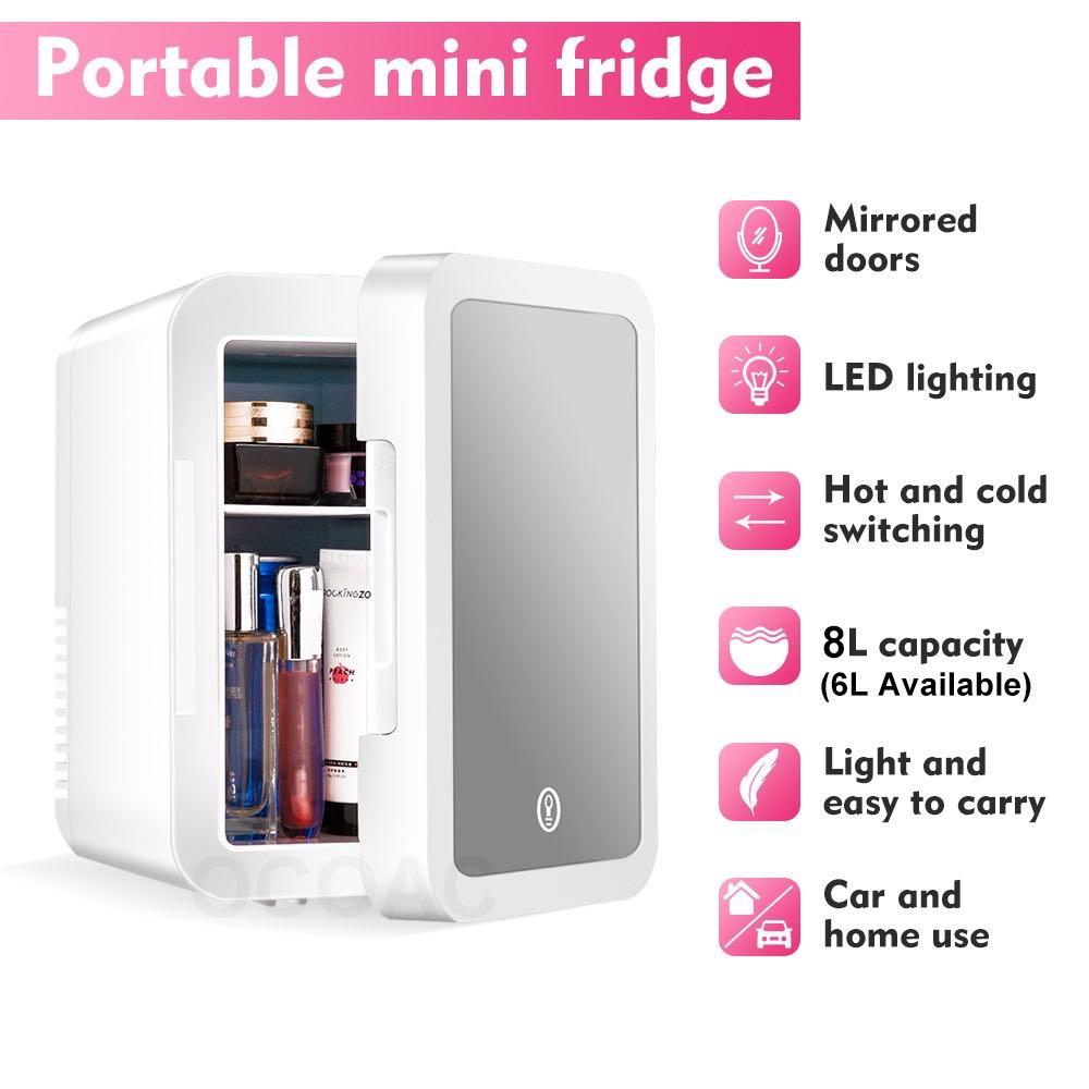SG STOCK 8L Mini fridge LED Mirror 220v For Cosmetics Car Freezer