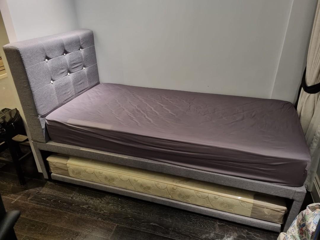 Single Bed with Pull out Bed and Mattresses, Furniture & Home Living