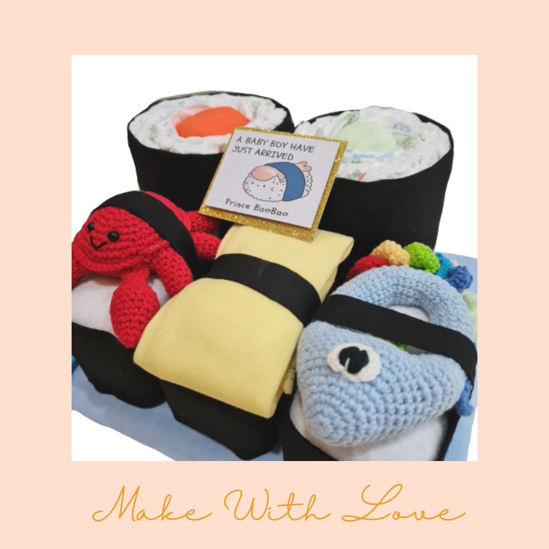 Sushi Diaper Cake Gift Hamper Set Food Drinks Gift Baskets