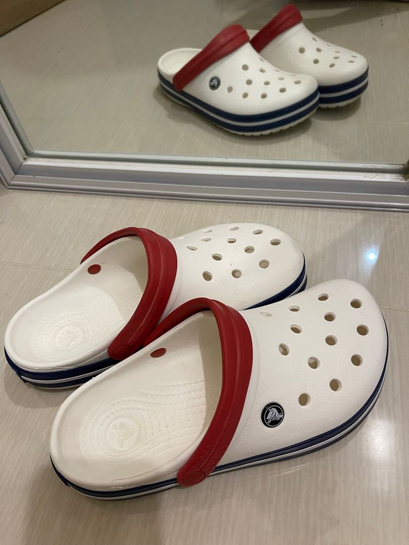 Crocs white shop blue jean