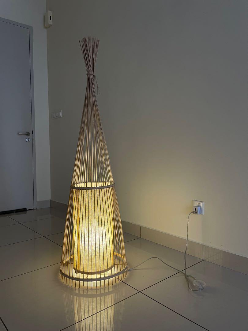 Wooden Bamboo Rattan Floor Lamp 145cm Height, Furniture & Home Living