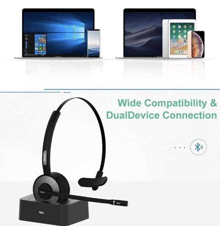 YAMAY M98 Wireless Headset with Microphone Noise Cancelling Mic Charging Base Mute Button 19H Clear Talk Time Pro