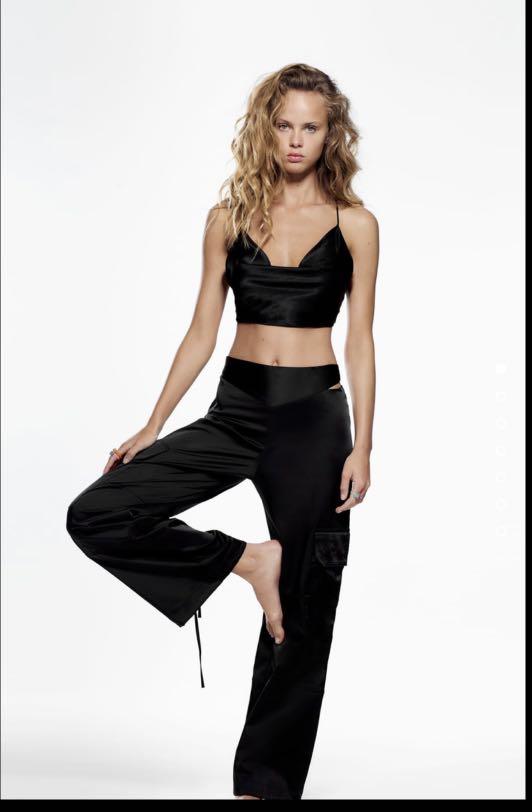 Zara satin crop top black Clearance