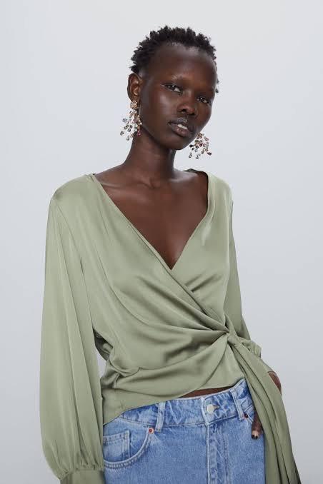 Green satin blouse zara hotsell
