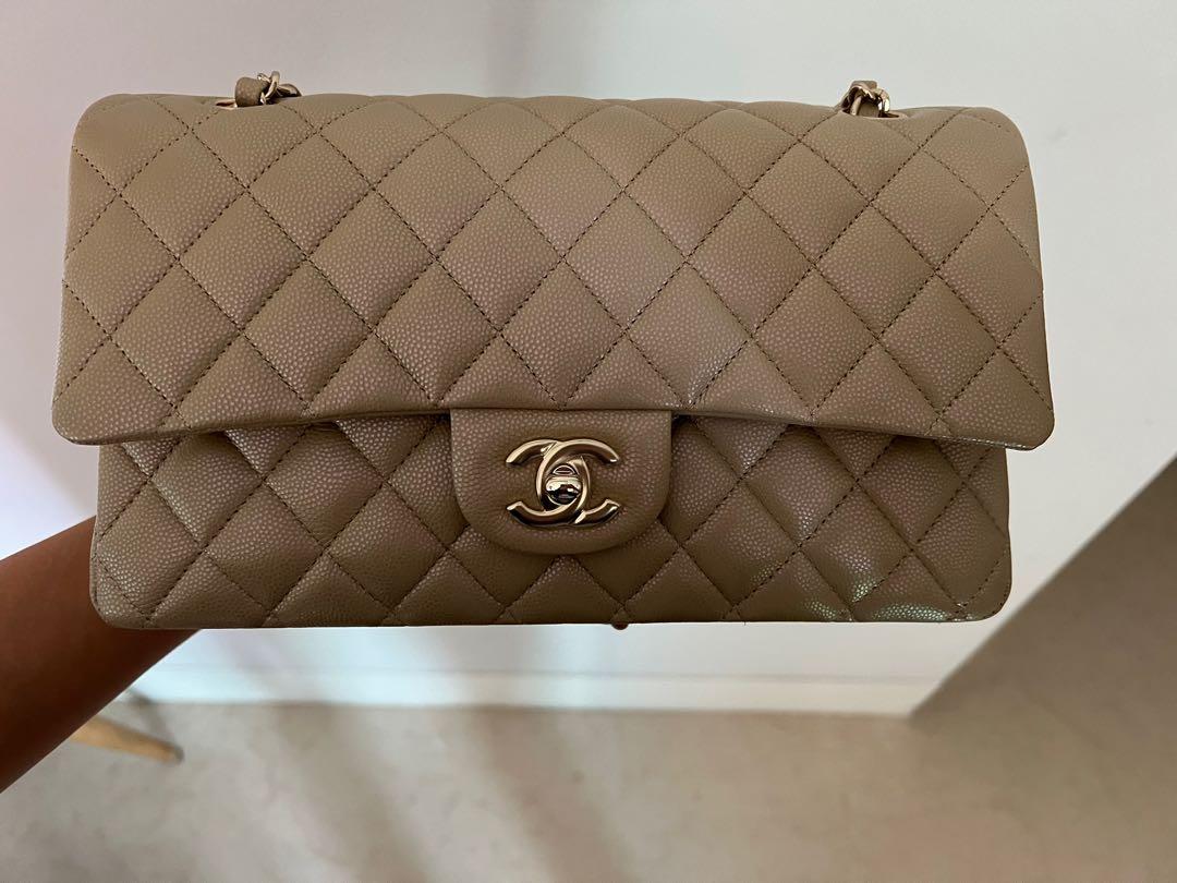 21S Chanel Classic Medium iridescent beige, Luxury, Bags & Wallets
