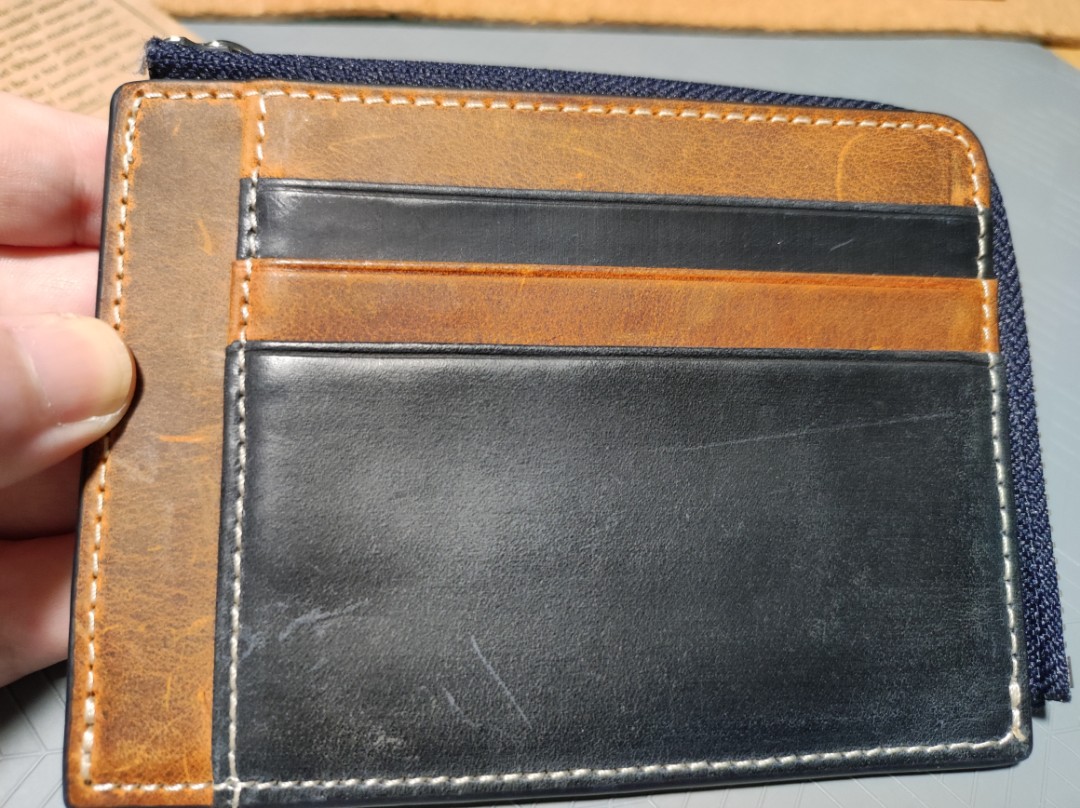 Navy Blue Leather Zippered Mega Mini Wallet with Silk Lining