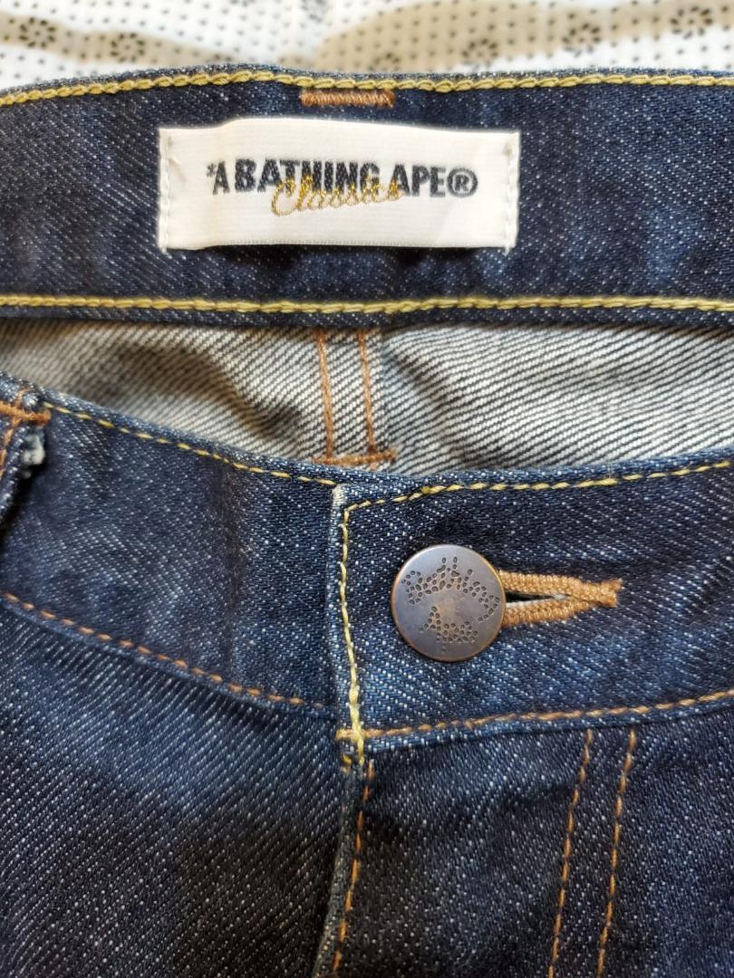 A BATHING APE BAPE Classics Flame Fire Design Denim Jeans Pants