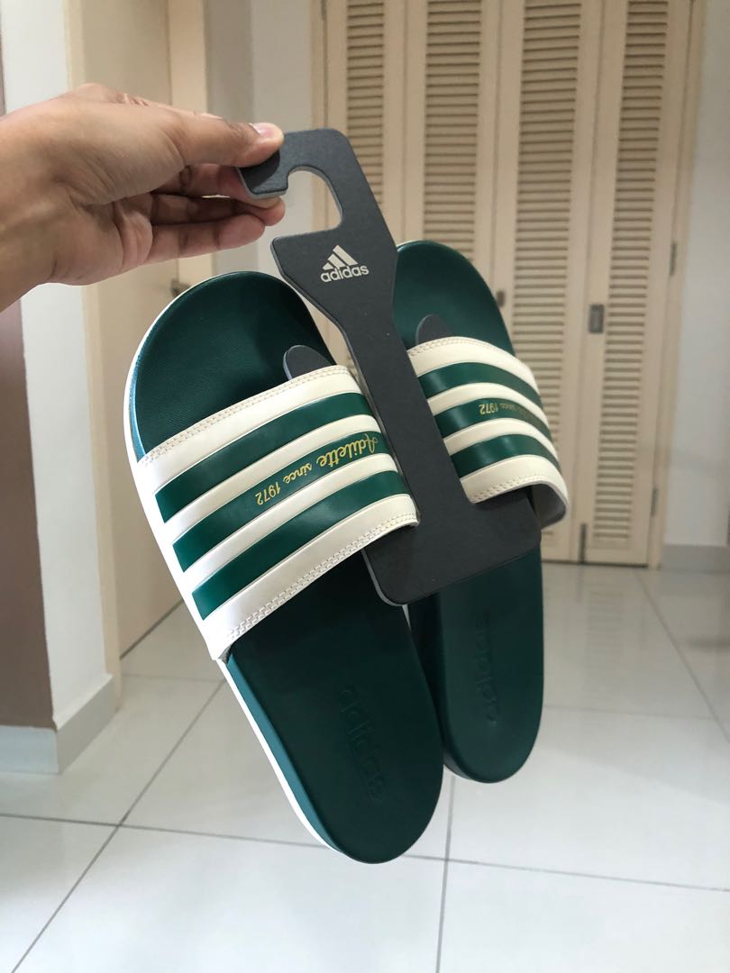 Green and sale white adidas slides