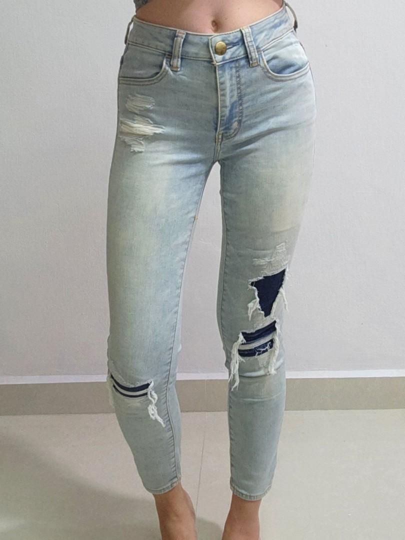 American Eagle High Rise Ripped Jeans Women s Fashion Bottoms Jeans Leggings on Carousell