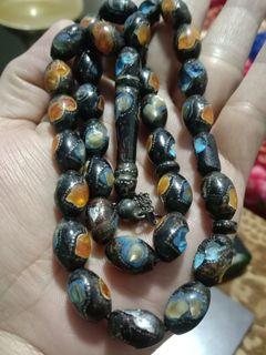 Antique prayer beads amber mother of pearl and black Coral