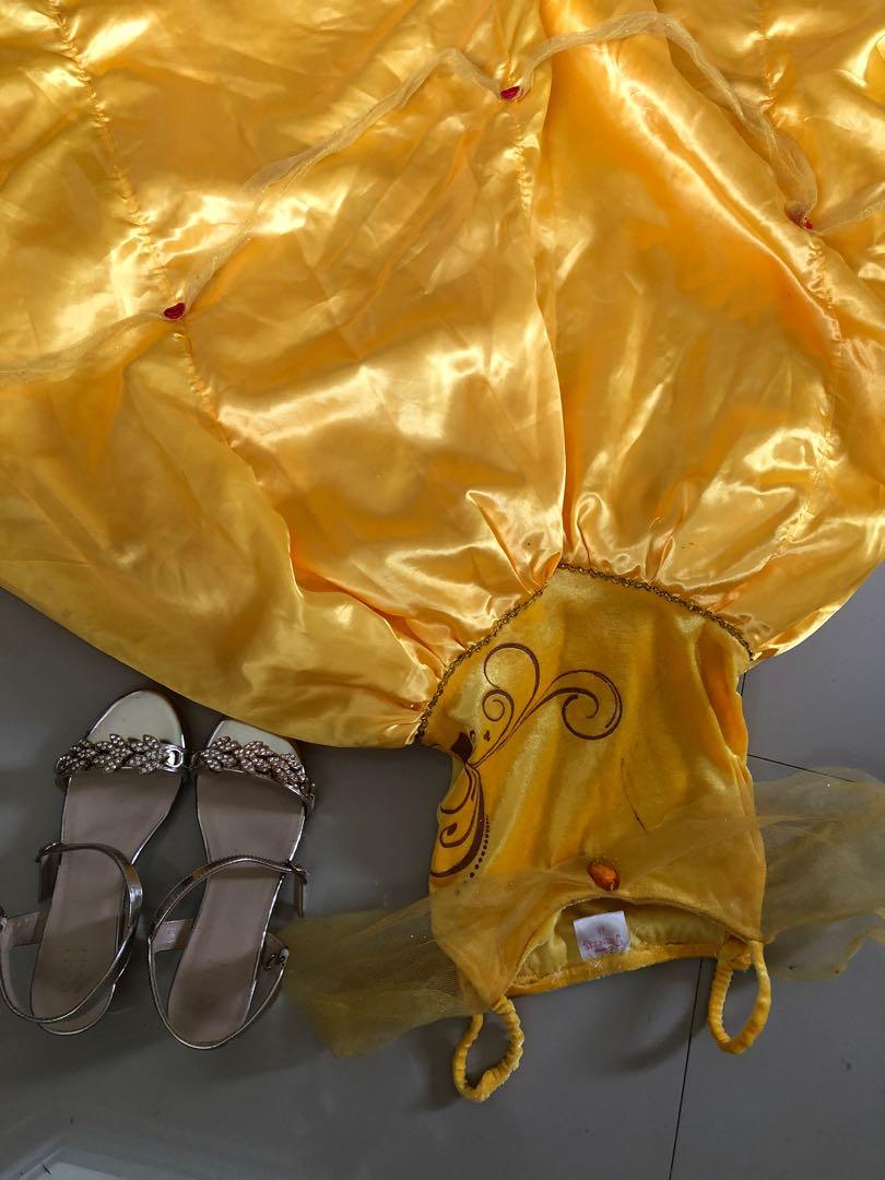 Beauty and the beast set (Category: Babies & Kids Fashion) located in Mandaluyong City. Submitted by blueberrypatch (Listing ID 1177304559, Image 2). Description: Beauty and the beast gown and gold sandals. Gown is well used some sign of usage. sandals is used for photoshoot only..