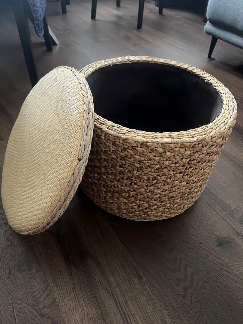 Beige Rattan Storage Stool, Furniture & Home Living, Furniture, Chairs ...