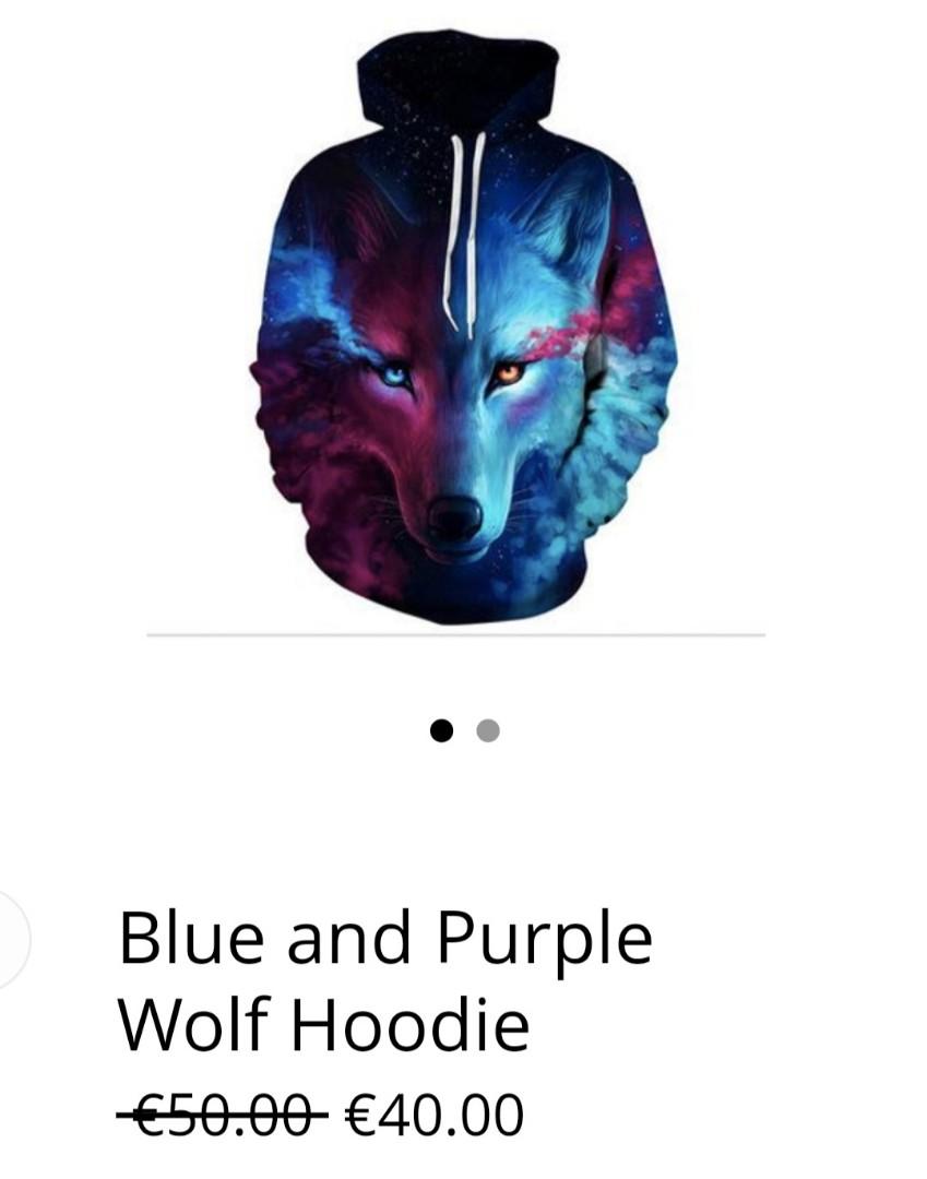 Blue and Purple Ice Fire Wolf Hoodie Men s Fashion Coats
