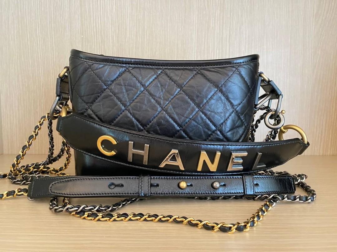 CHANEL Black Aged Calfskin Quilted Charms Small Gabrielle Bag