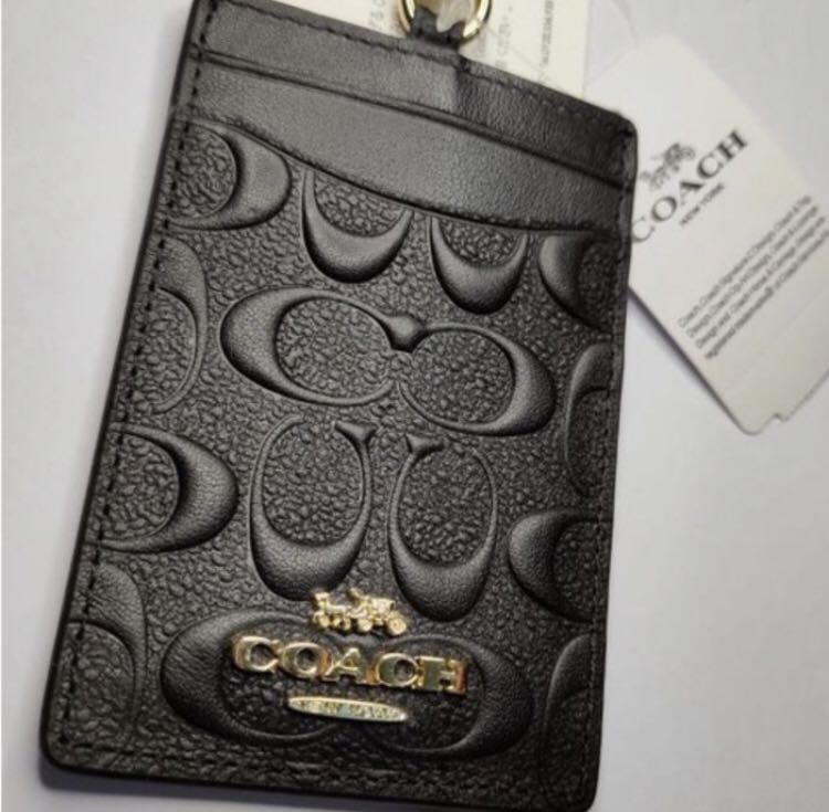 Coach Id Lanyard leather embossedid card holder, Fesyen Wanita, Tas