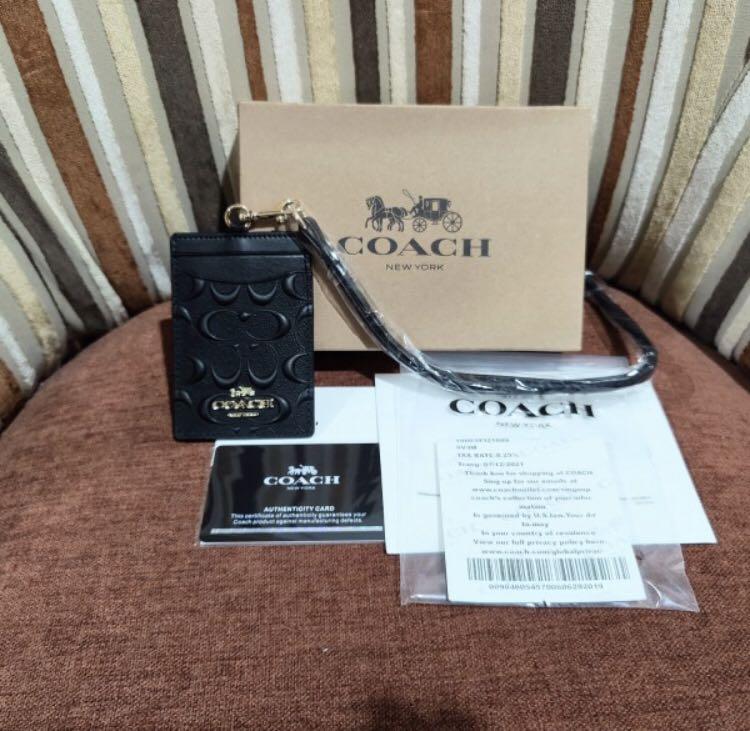 Coach Id Lanyard leather embossedid card holder, Fesyen Wanita, Tas