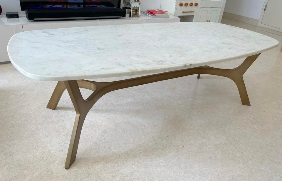 Crate & Barrel Elke Rectangular Marble Coffee Table with Brass Base