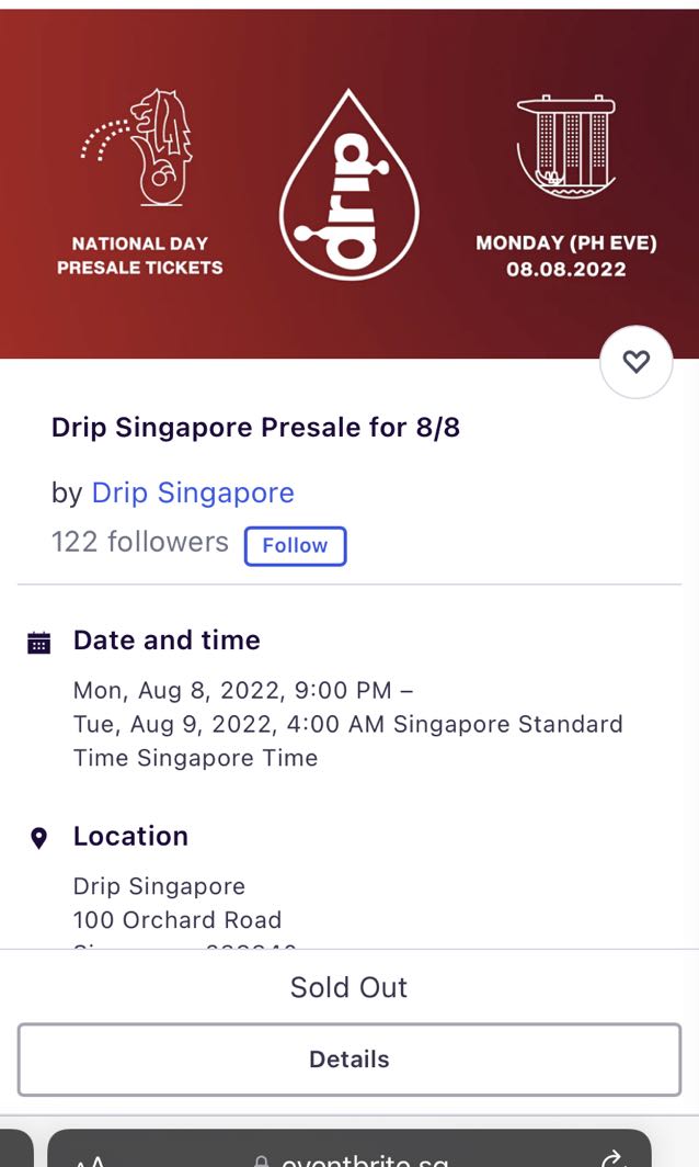 Drip Singapore Presale Ticket 8/8 National Day, Tickets & Vouchers