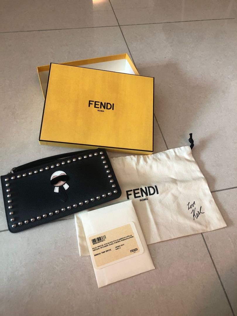 FENDI Karlito by Karl Lagerfeld Clutch in Black Studded Leather