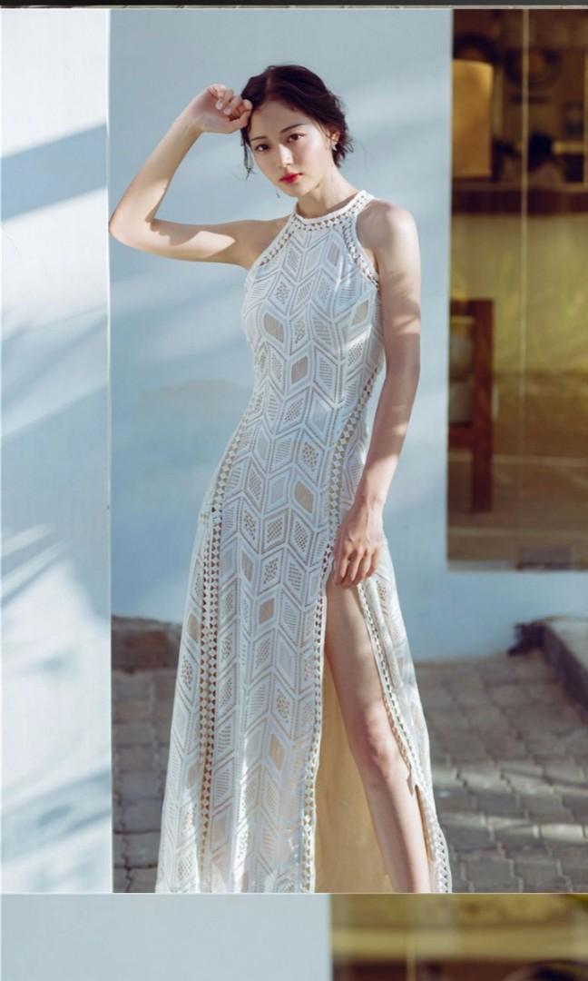 Gigi Hadid White Maxi Dress/ Dress With Slits, Women'S Fashion, Dresses &  Sets, Dresses On Carousell