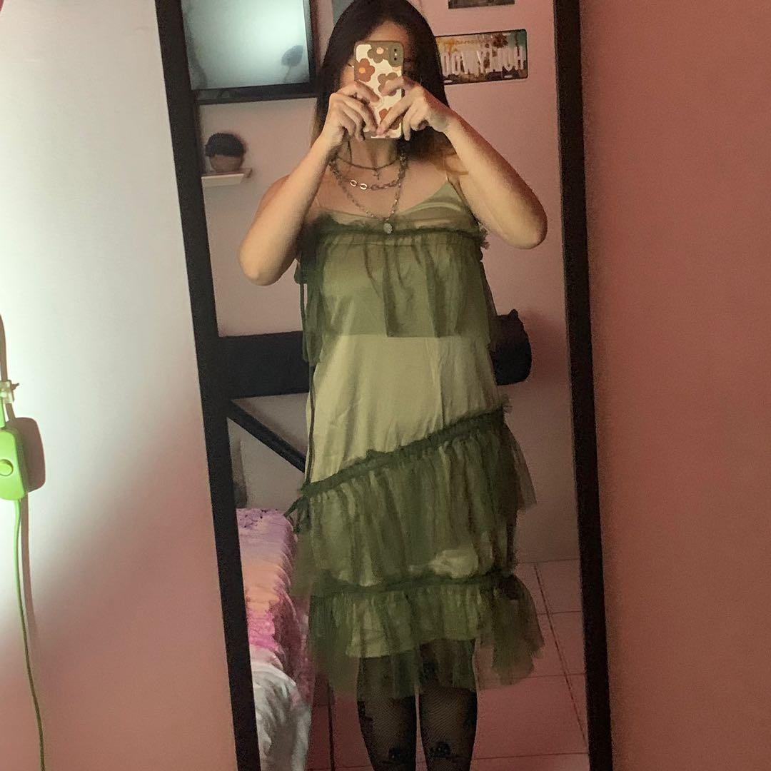 grunge green dress tie dye slip dress in green fairy haze main image 0