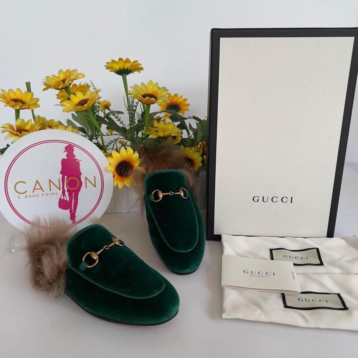 Gucci Fur Princetown Green Velvet Mules size 36 Luxury Sneakers