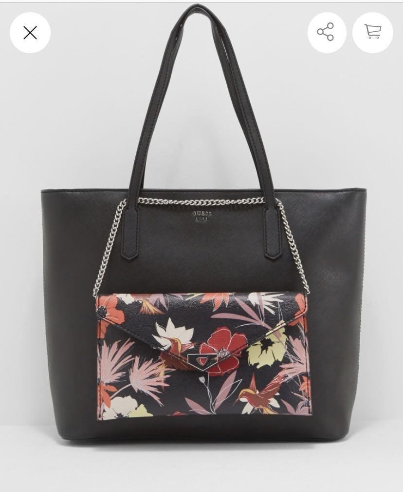 guess 1981 lottie tote bag in black, Women's Fashion, Bags & Wallets