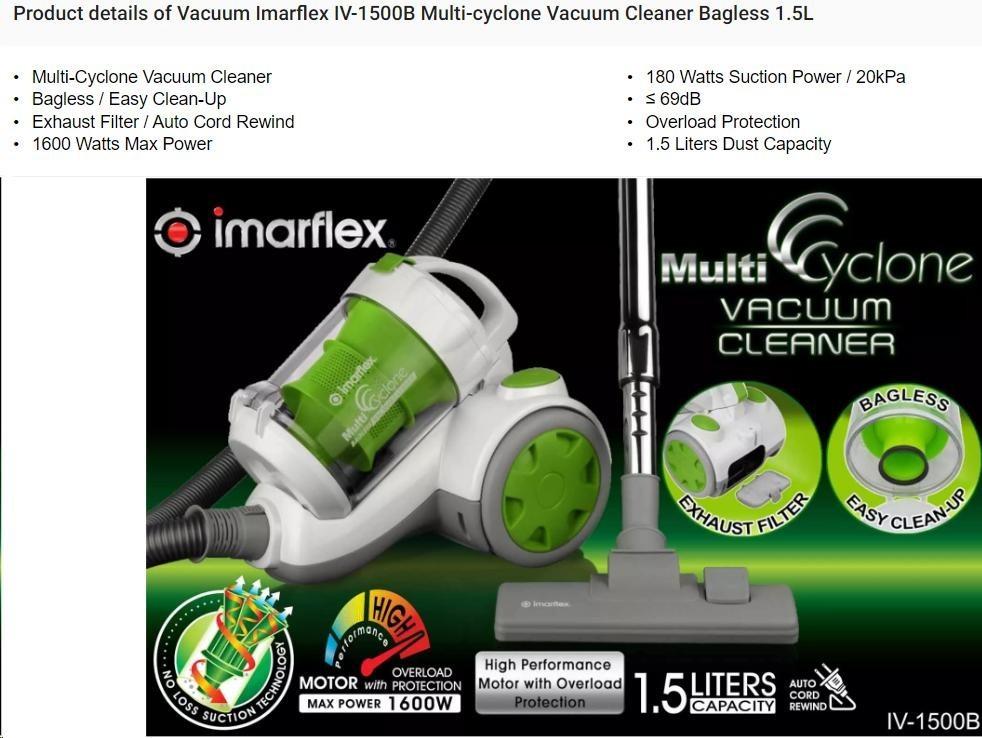 Imarflex Bagless Vacuum Cleaner, TV & Home Appliances, Vacuum Cleaner