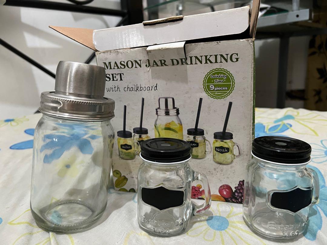 Mason Jar Drinking Set (Category: Other Kitchenware & Tableware) located in Manila. Submitted by ziggykeltonbenjie (Listing ID 1177307637, Image 2). Description: Mason Jar Drinking Set Never been used 1 shaker (450 mL) 4 mason jar (120 mL) Loc: Manila.