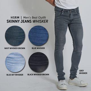 Men Skinny Jeans Black Washed Blue Whisker Premium Quality