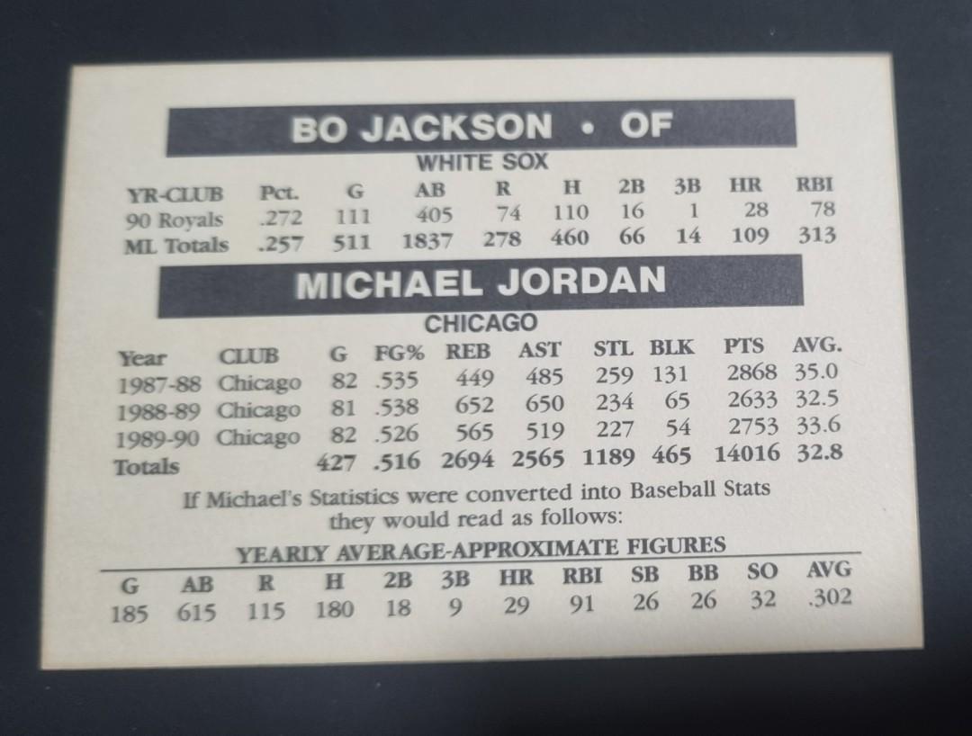 Michael Jordan / Bo Jackson Baseball Card, Hobbies & Toys, Toys & Games on Carousell