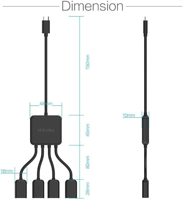 Micro USB Splitter HUB, SUYAMA 4Ports OTG Host Cable Cord USB 2.0 Adapter for TV Cube