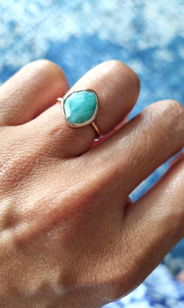 Monica Vinader Rose 18K Gold Ring Amazonite Gemstone Ring Size K