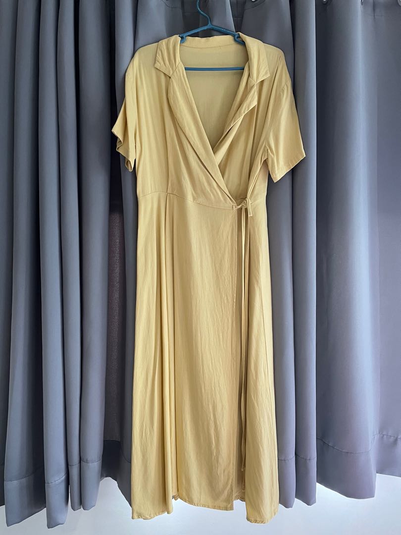 Mustard yellow long wrap dress, Women's Fashion, Dresses & Sets ...