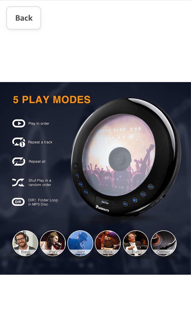 NAVISKAUTO Portable CD Player for Car with 2000mAh Rechargeable Battery