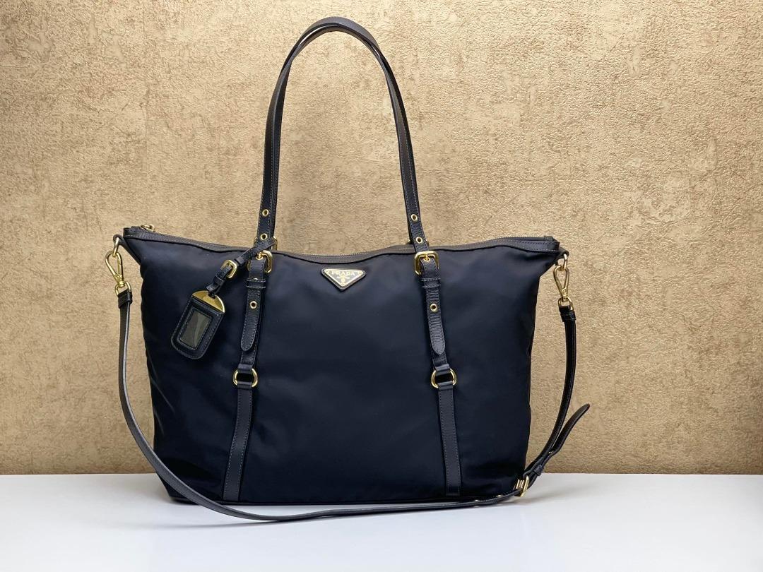 PRADA BR4253 TESSUTO NYLON AND LEATHER SHOPPING TOTE BAG
