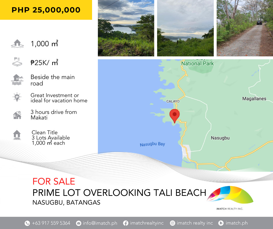 Prime Lots in Nasugbu Batangas Overlooking Tali Beach, Property, For
