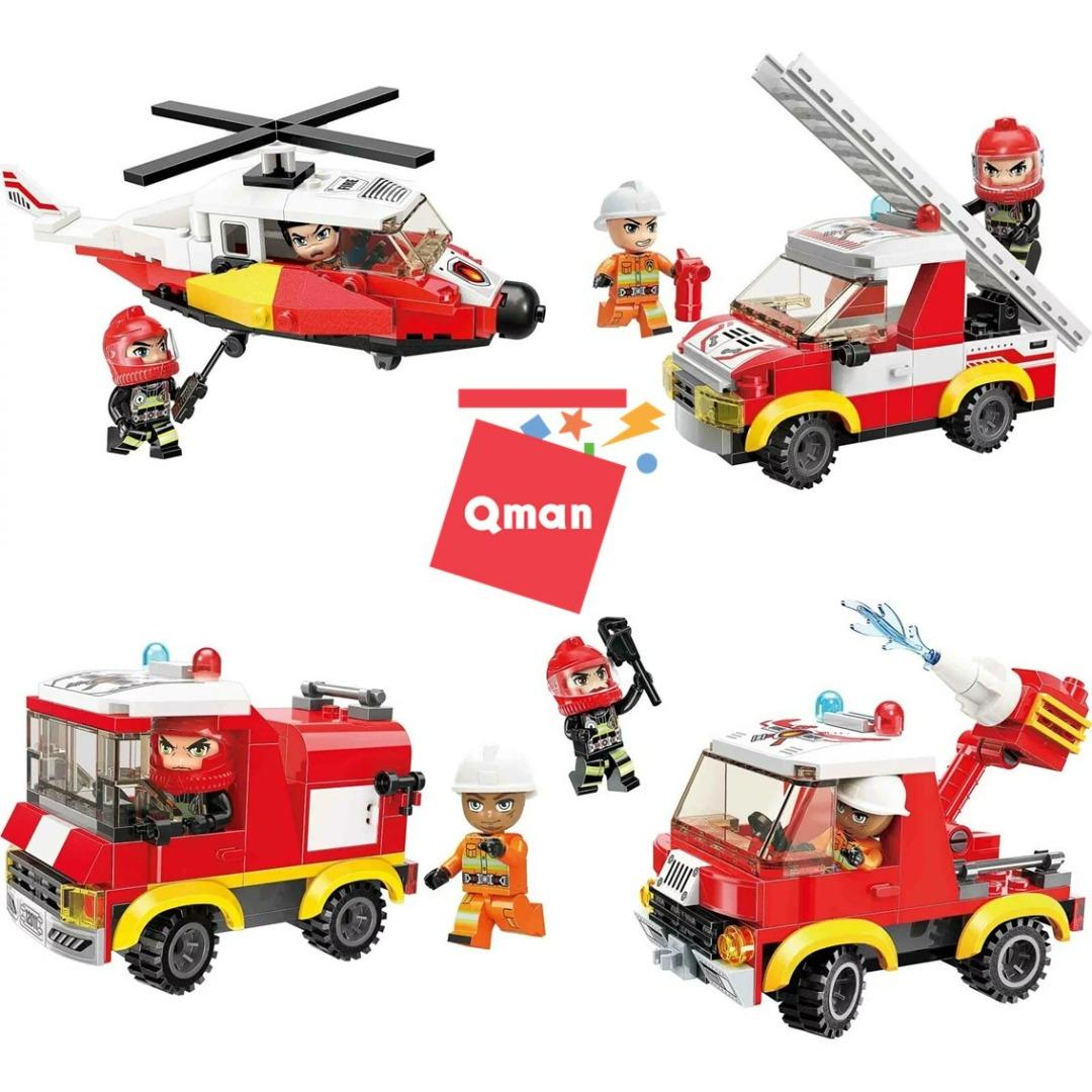 Set of 4 Mine City Mini FireLine Set Fireline Qman Keeppley Building Blocks Toy 