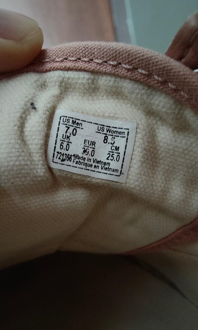 Vans shop size label